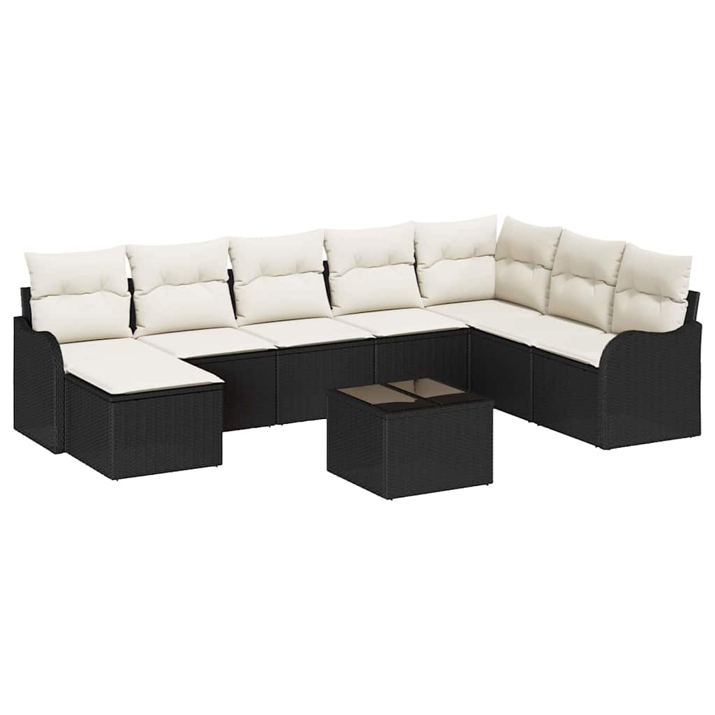 Gartensofa-set 9 stk. Schwarz und Weiß Poly-Rattan
