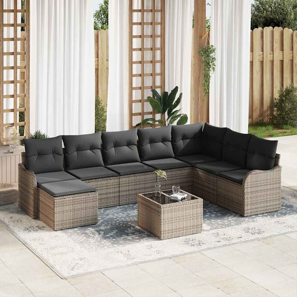 Gartensofa-set 9 stk. Grau Poly-Rattan