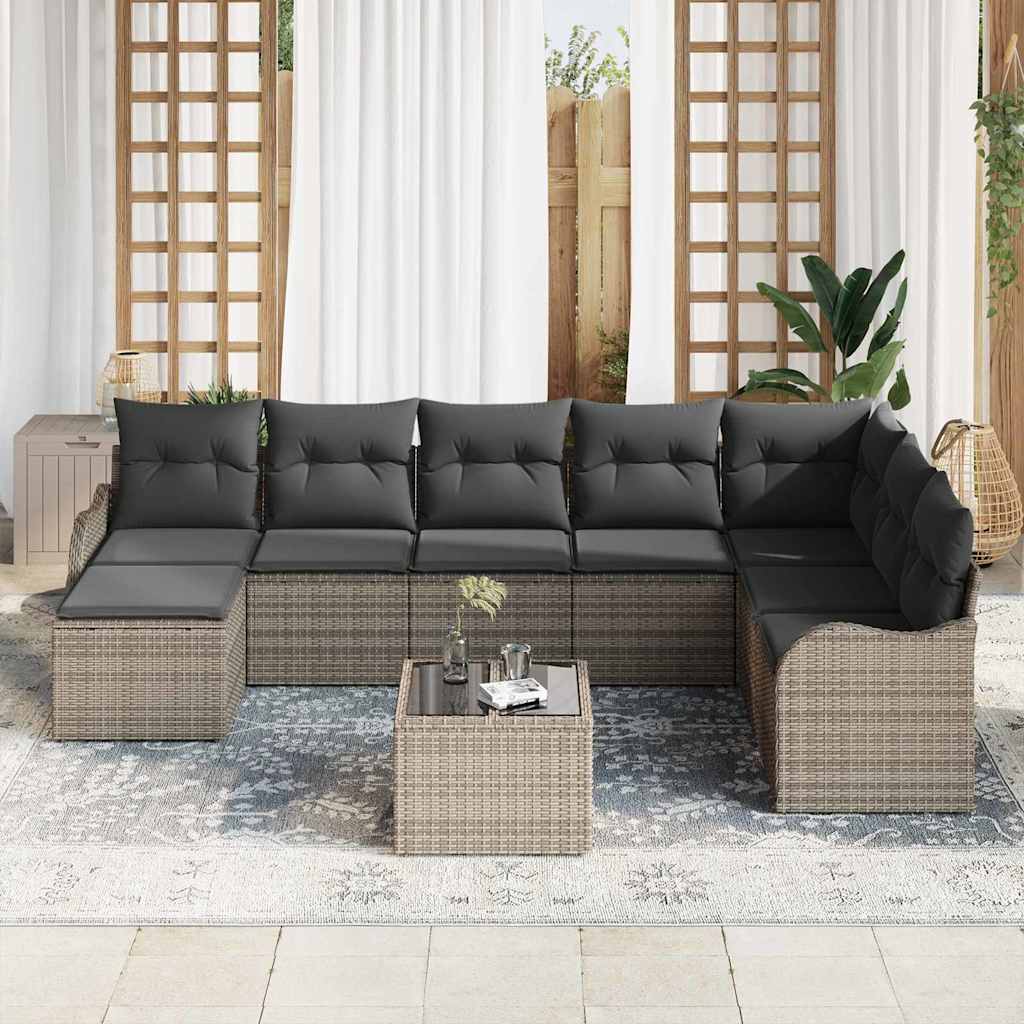 Gartensofa-set 9 stk. Grau Poly-Rattan