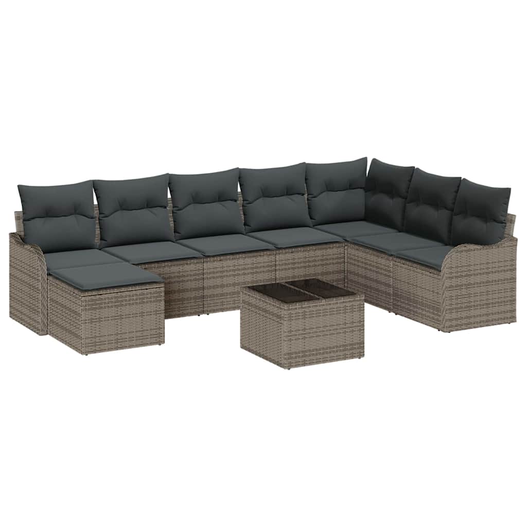 Gartensofa-set 9 stk. Grau Poly-Rattan