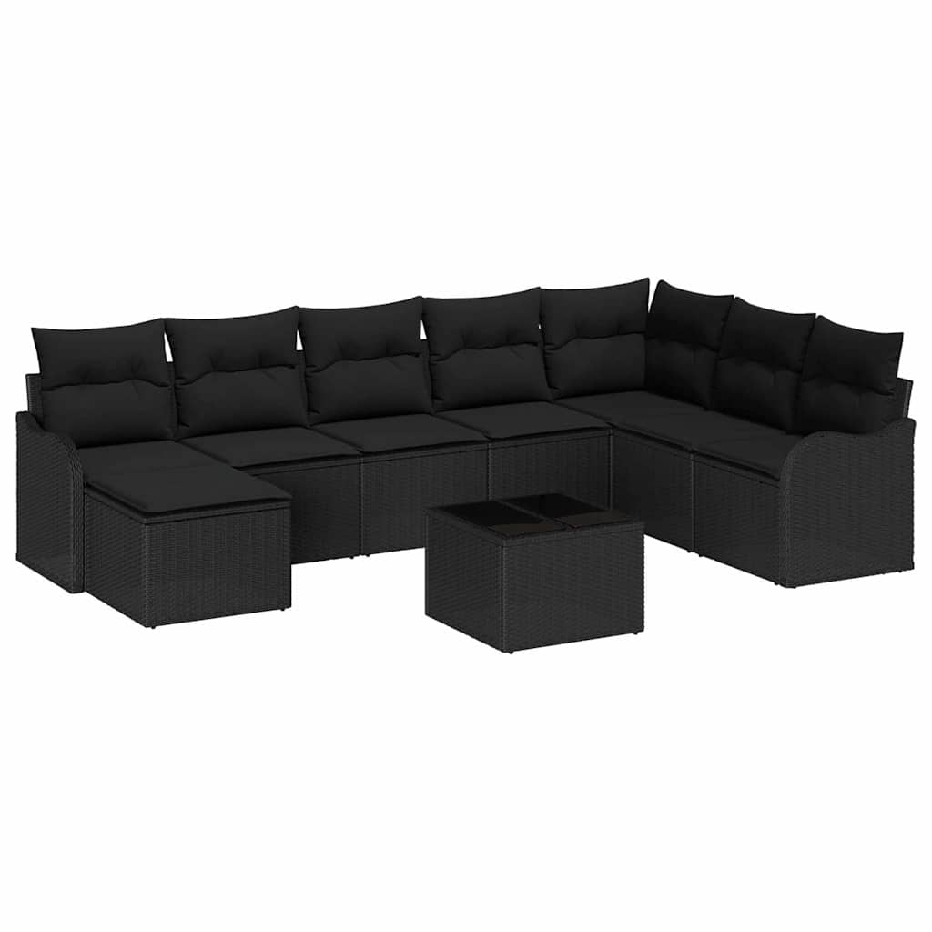 Gartensofa-set 9 stk. Schwarz Poly-Rattan