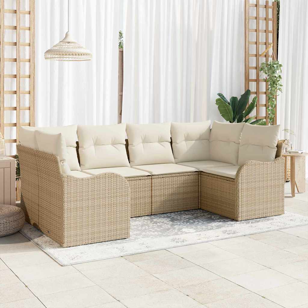Garten-Sofa-Set 6 stk. Beige und Weiß Poly Rattan