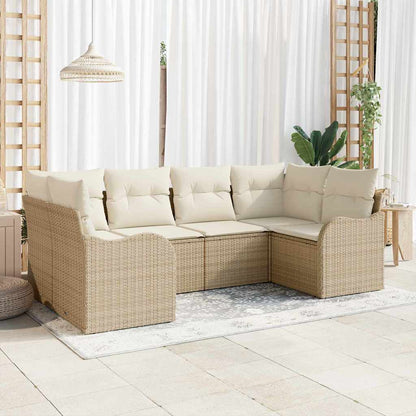 Garten-Sofa-Set 6 stk. Beige und Weiß Poly Rattan
