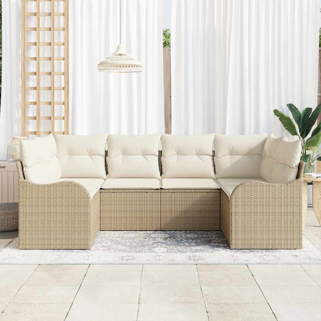 Garten-Sofa-Set 6 stk. Beige und Weiß Poly Rattan