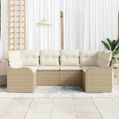Garten-Sofa-Set 6 stk. Beige und Weiß Poly Rattan