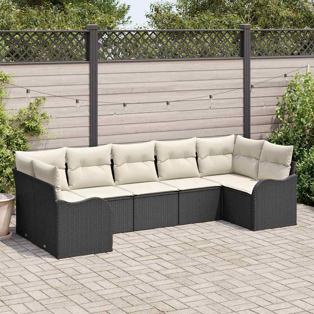 Garten-Sofa-Set 7 stk. Schwarz und Weiß Poly Rattan