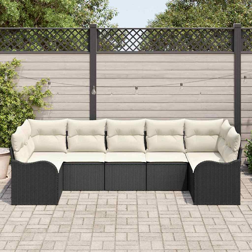 Garten-Sofa-Set 7 stk. Schwarz und Weiß Poly Rattan