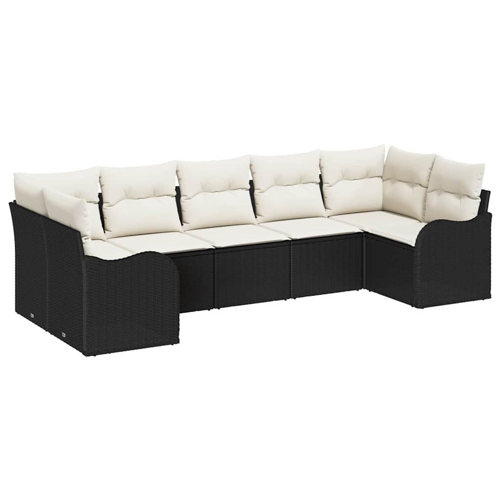 Garten-Sofa-Set 7 stk. Schwarz und Weiß Poly Rattan