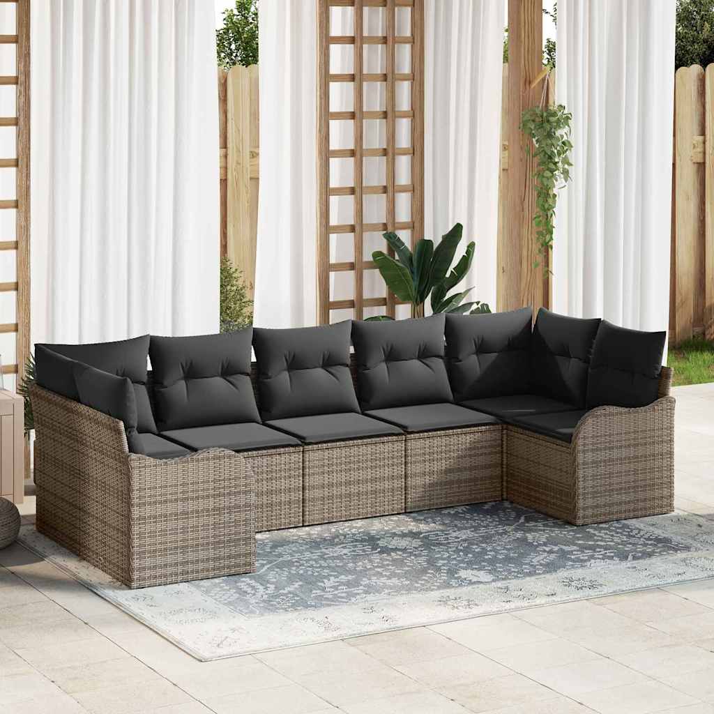 Garten-Sofa-Set 7 stk. Grau Poly Rattan
