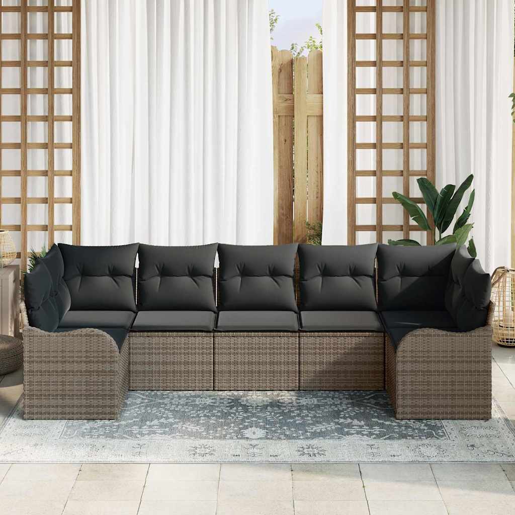 Garten-Sofa-Set 7 stk. Grau Poly Rattan