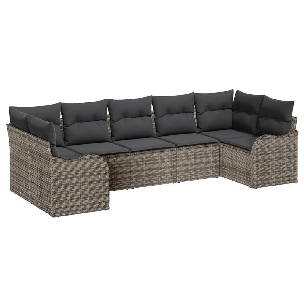 Garten-Sofa-Set 7 stk. Grau Poly Rattan