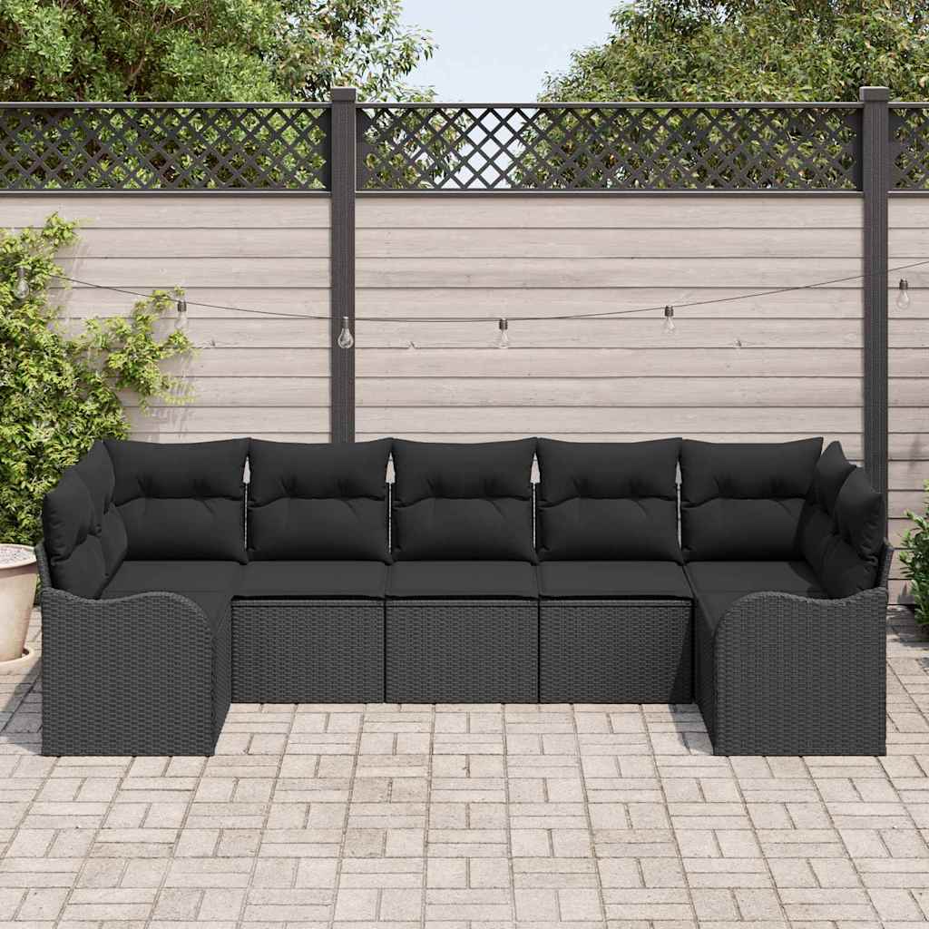 Garten-Sofa-Set 7 stk. Schwarz Poly Rattan