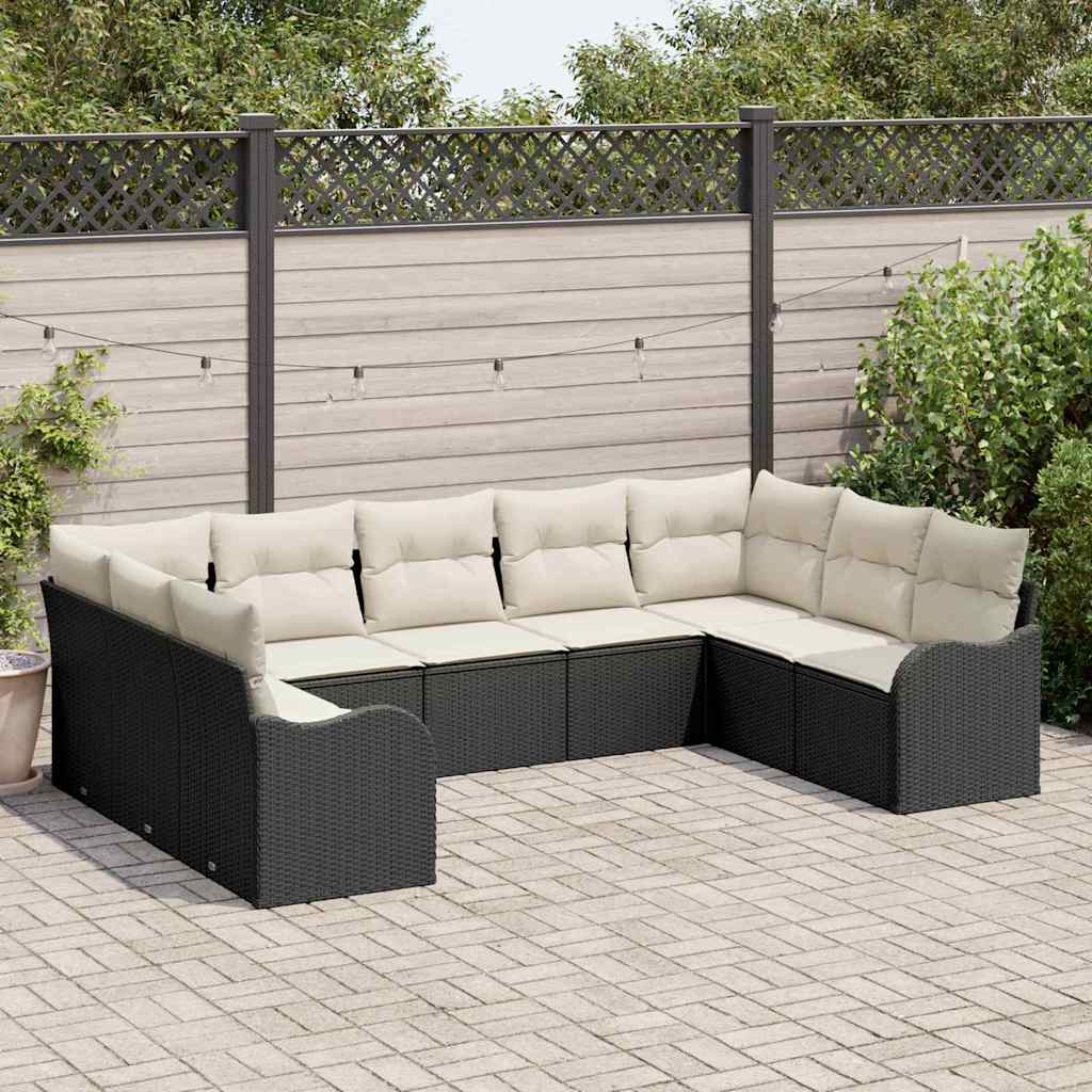 Gartensofa-set 9 stk. Schwarz und Weiß Poly-Rattan
