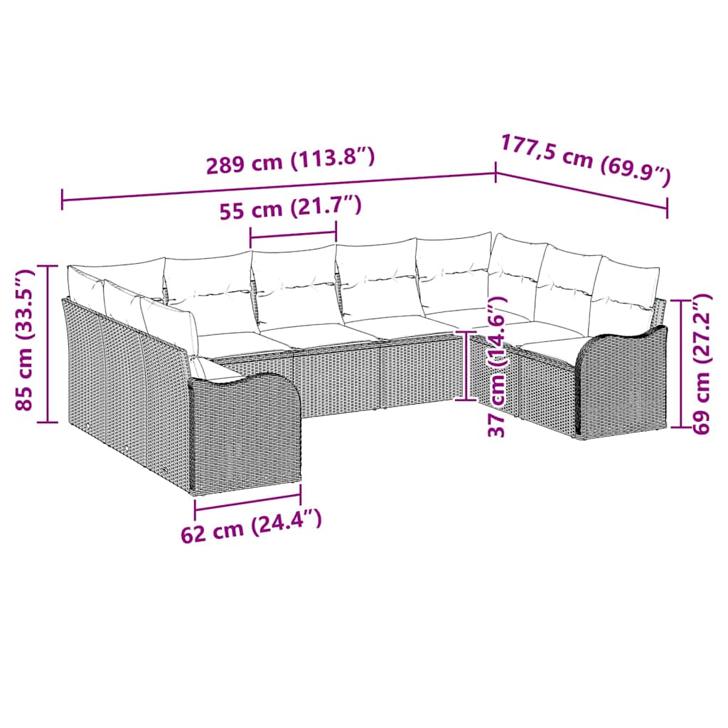 Gartensofa-set 9 stk. Schwarz und Weiß Poly-Rattan