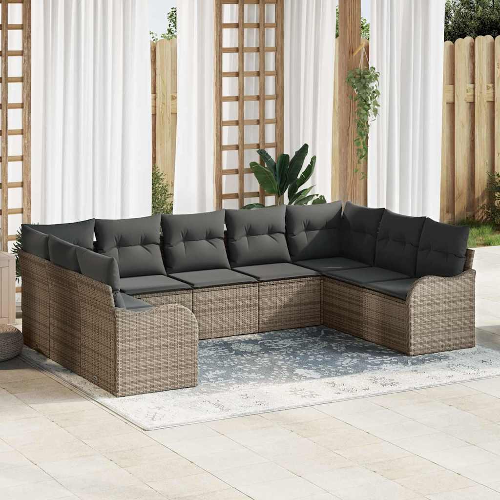 Gartensofa-set 9 stk. Grau Poly-Rattan