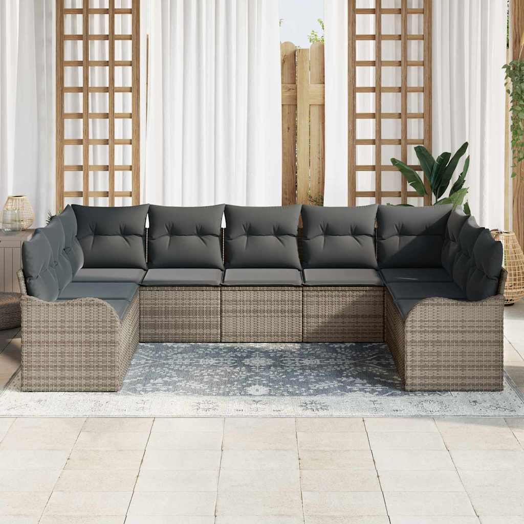 Gartensofa-set 9 stk. Grau Poly-Rattan