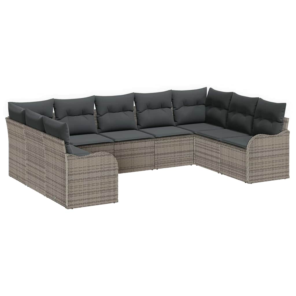 Gartensofa-set 9 stk. Grau Poly-Rattan