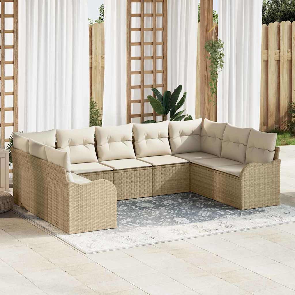 Gartensofa-set 9 stk. Beige und Weiß Poly-Rattan