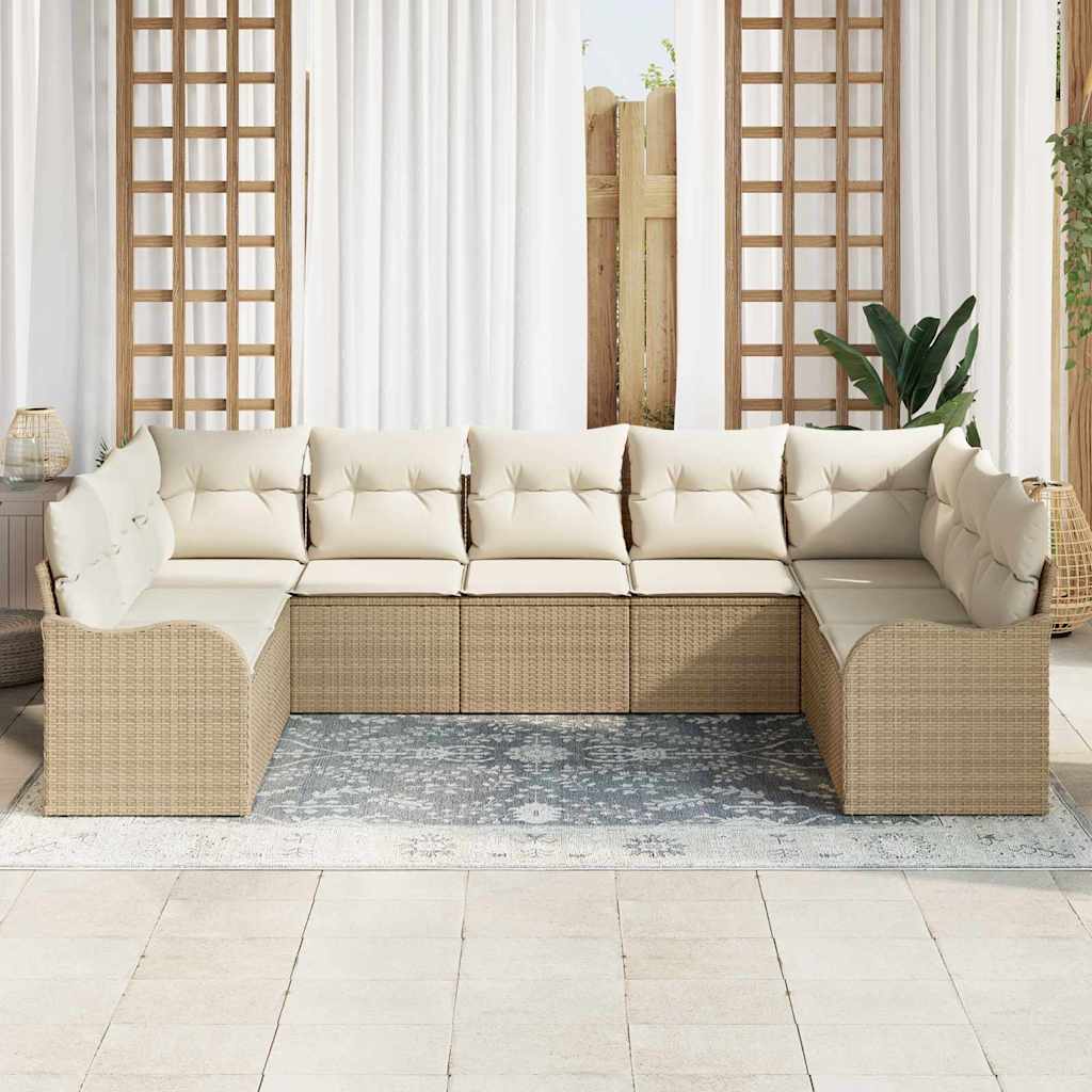 Gartensofa-set 9 stk. Beige und Weiß Poly-Rattan