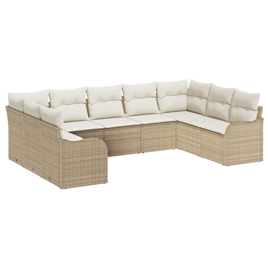 Gartensofa-set 9 stk. Beige und Weiß Poly-Rattan