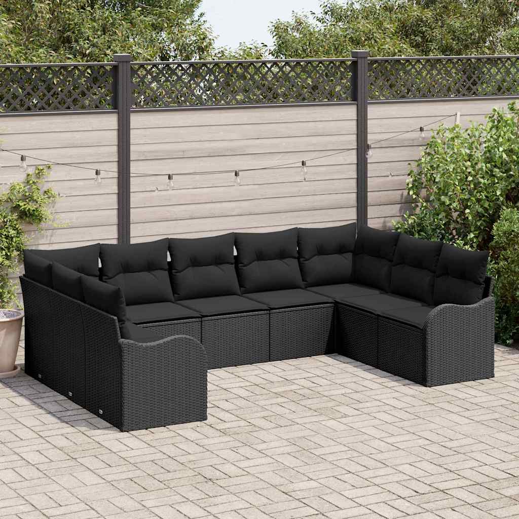 Gartensofa-set 9 stk. Schwarz Poly-Rattan