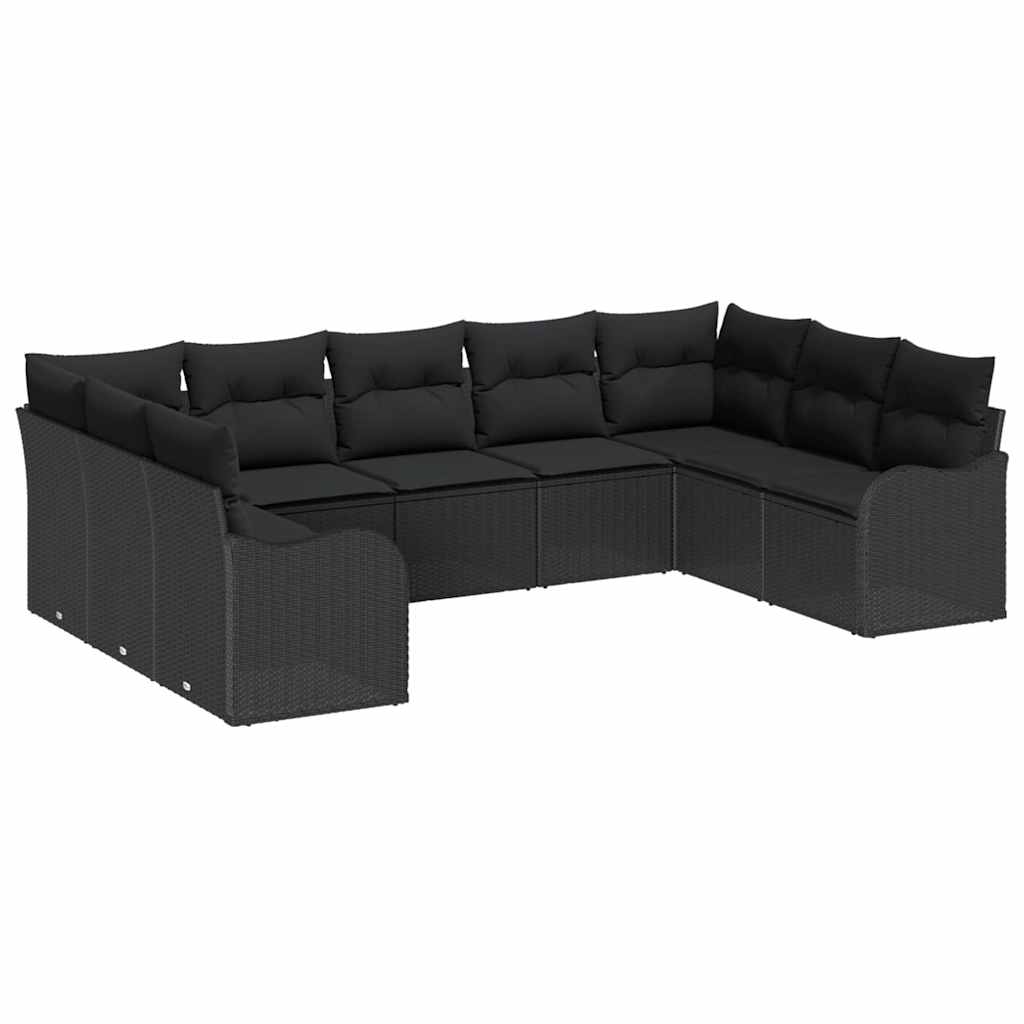 Gartensofa-set 9 stk. Schwarz Poly-Rattan