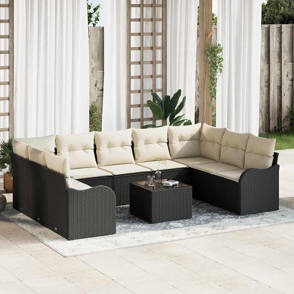 Gartensofa-set 10 stk. Schwarz und Weiß Poly-Rattan