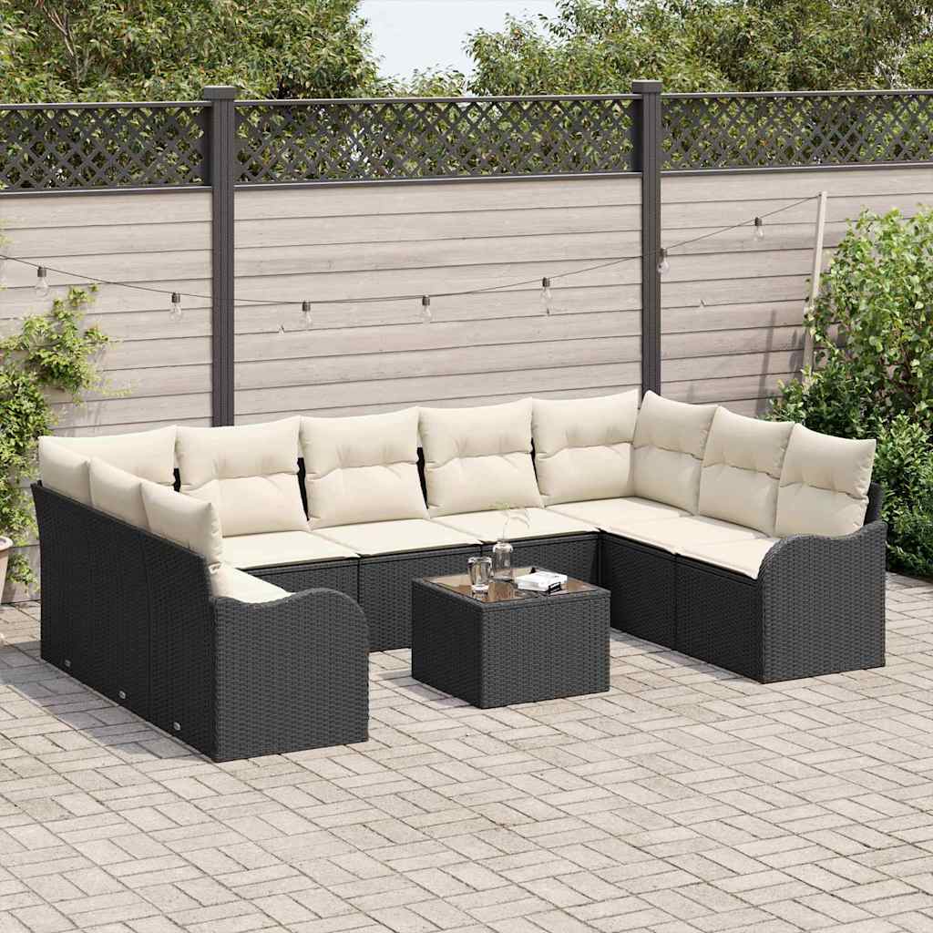 Gartensofa-set 10 stk. Schwarz und Weiß Poly-Rattan