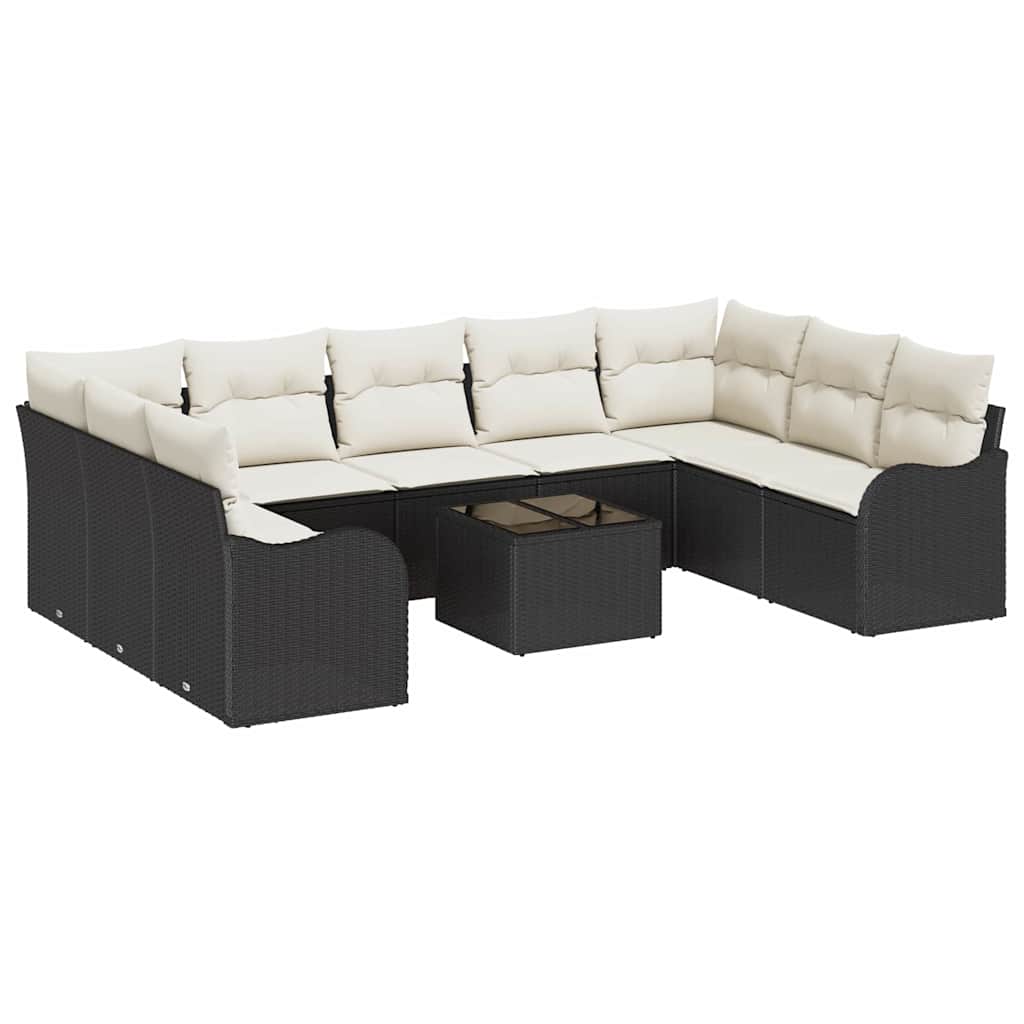 Gartensofa-set 10 stk. Schwarz und Weiß Poly-Rattan