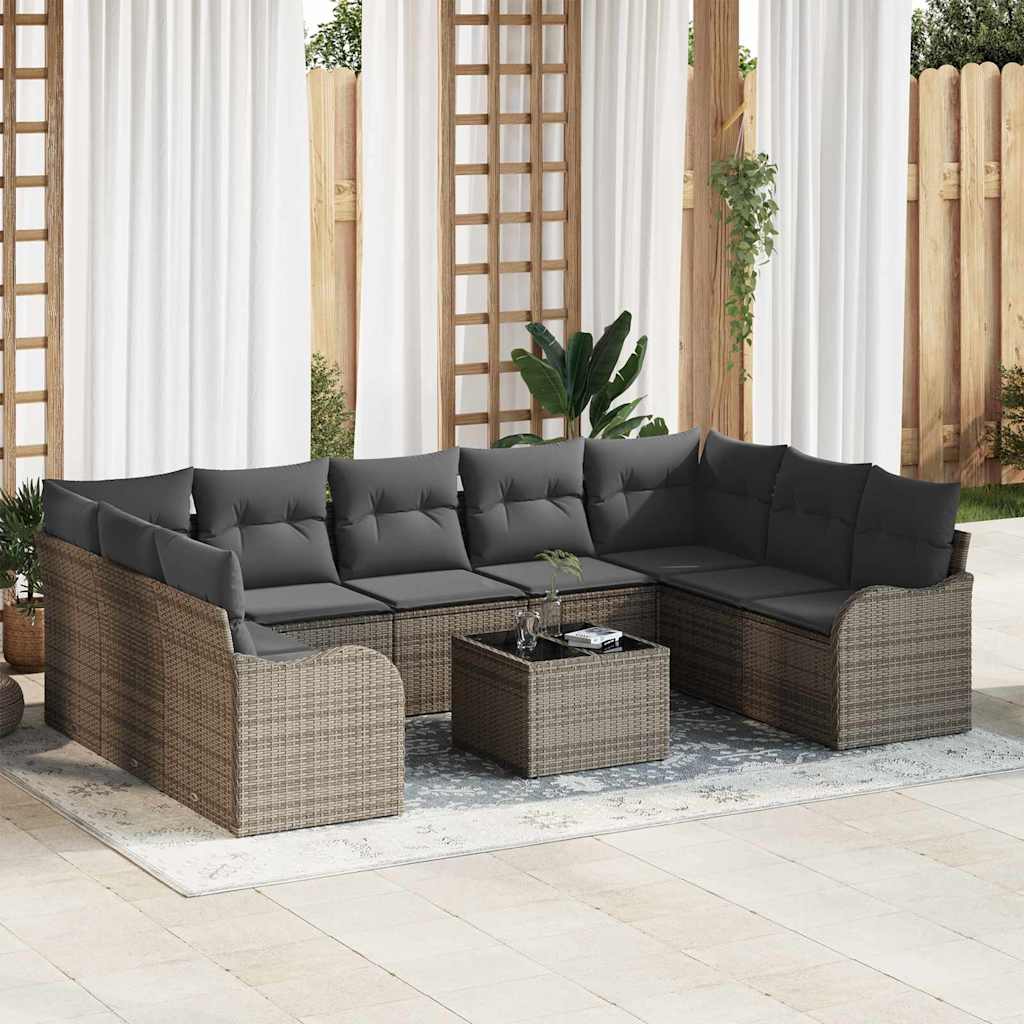 Gartensofa-set 10 stk. Grau Poly-Rattan