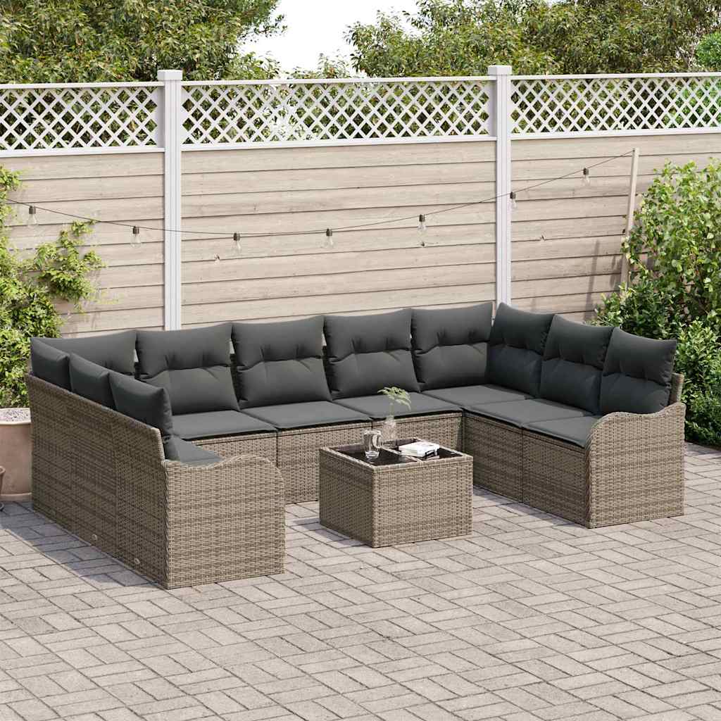 Gartensofa-set 10 stk. Grau Poly-Rattan