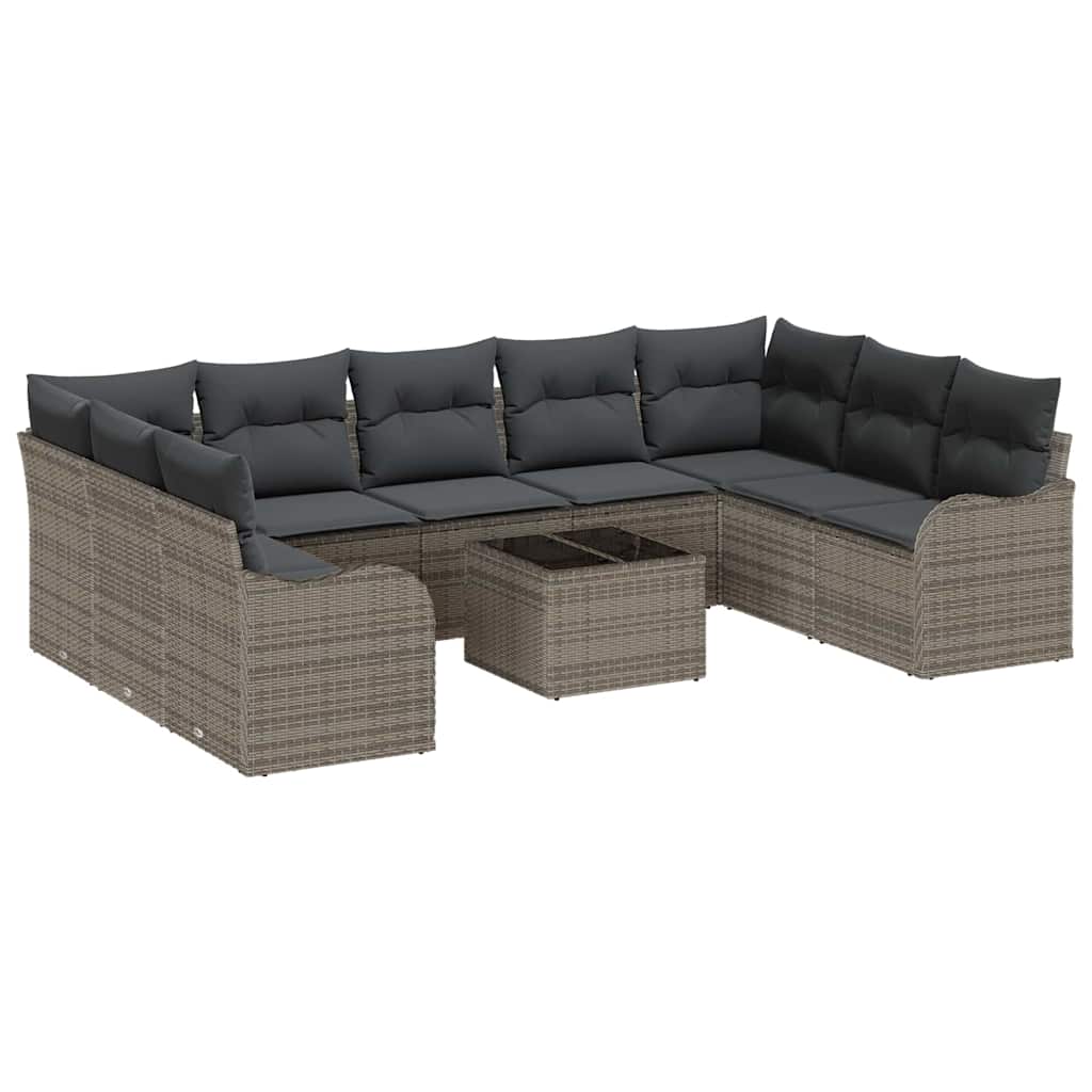 Gartensofa-set 10 stk. Grau Poly-Rattan