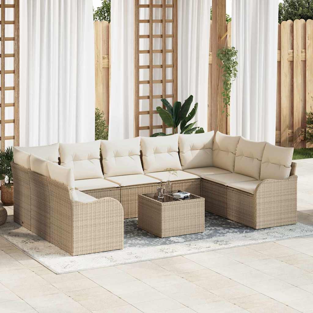 Gartensofa-set 10 stk. Beige und Weiß Poly-Rattan