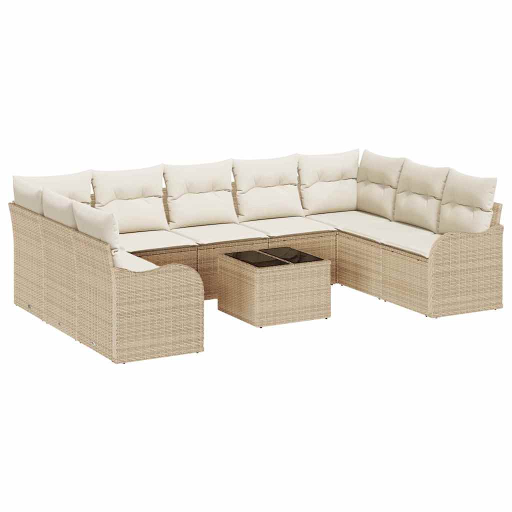 Gartensofa-set 10 stk. Beige und Weiß Poly-Rattan