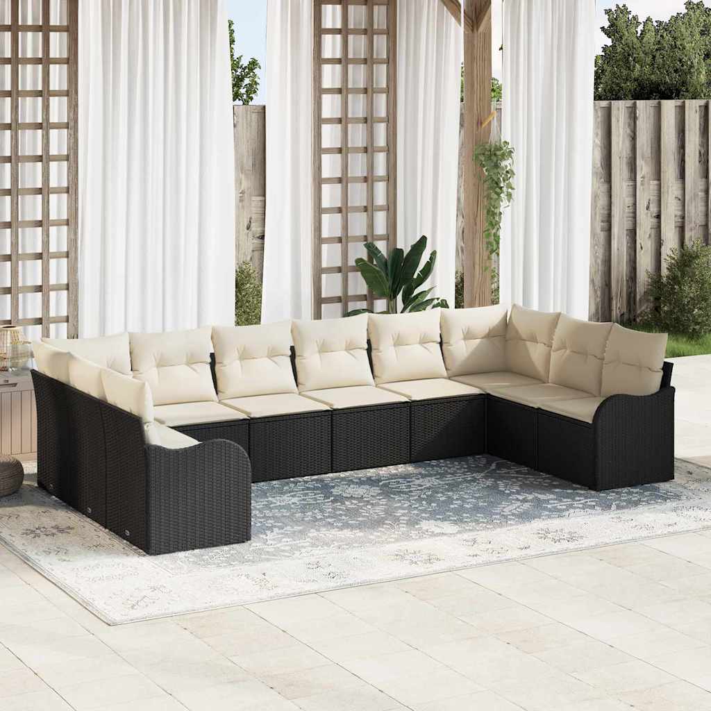 Gartensofa-set 10 stk. Schwarz und Weiß Poly-Rattan