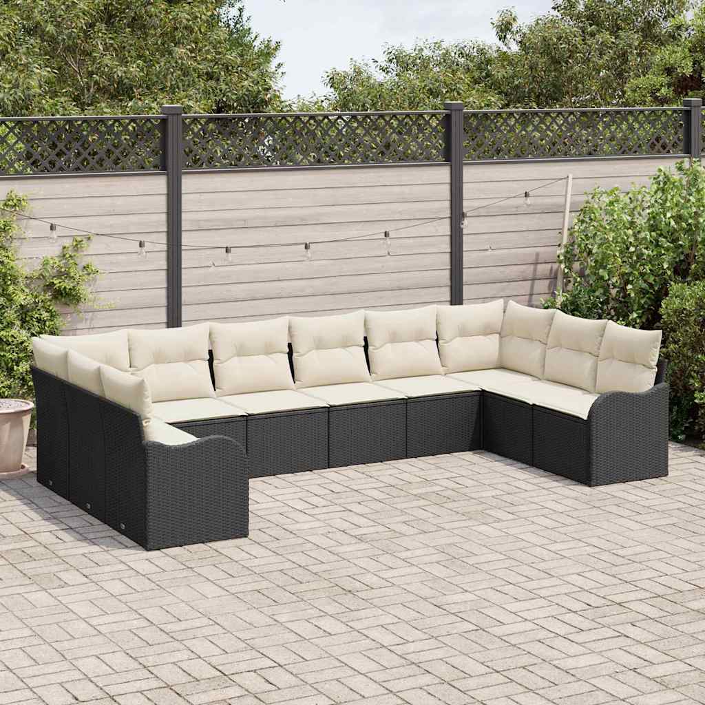 Gartensofa-set 10 stk. Schwarz und Weiß Poly-Rattan
