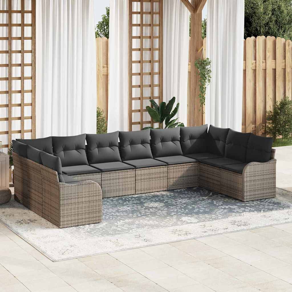 Gartensofa-set 10 stk. Grau Poly-Rattan