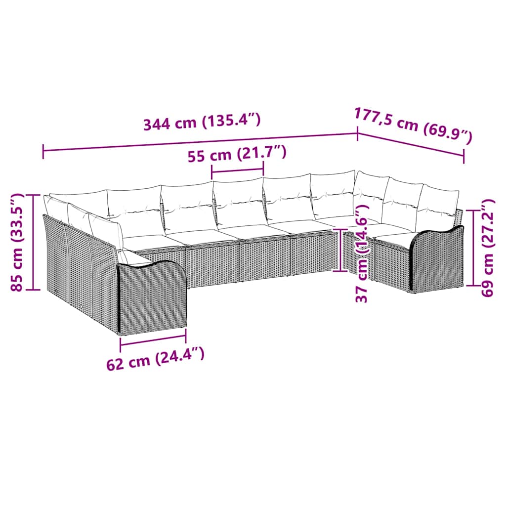 Gartensofa-set 10 stk. Grau Poly-Rattan