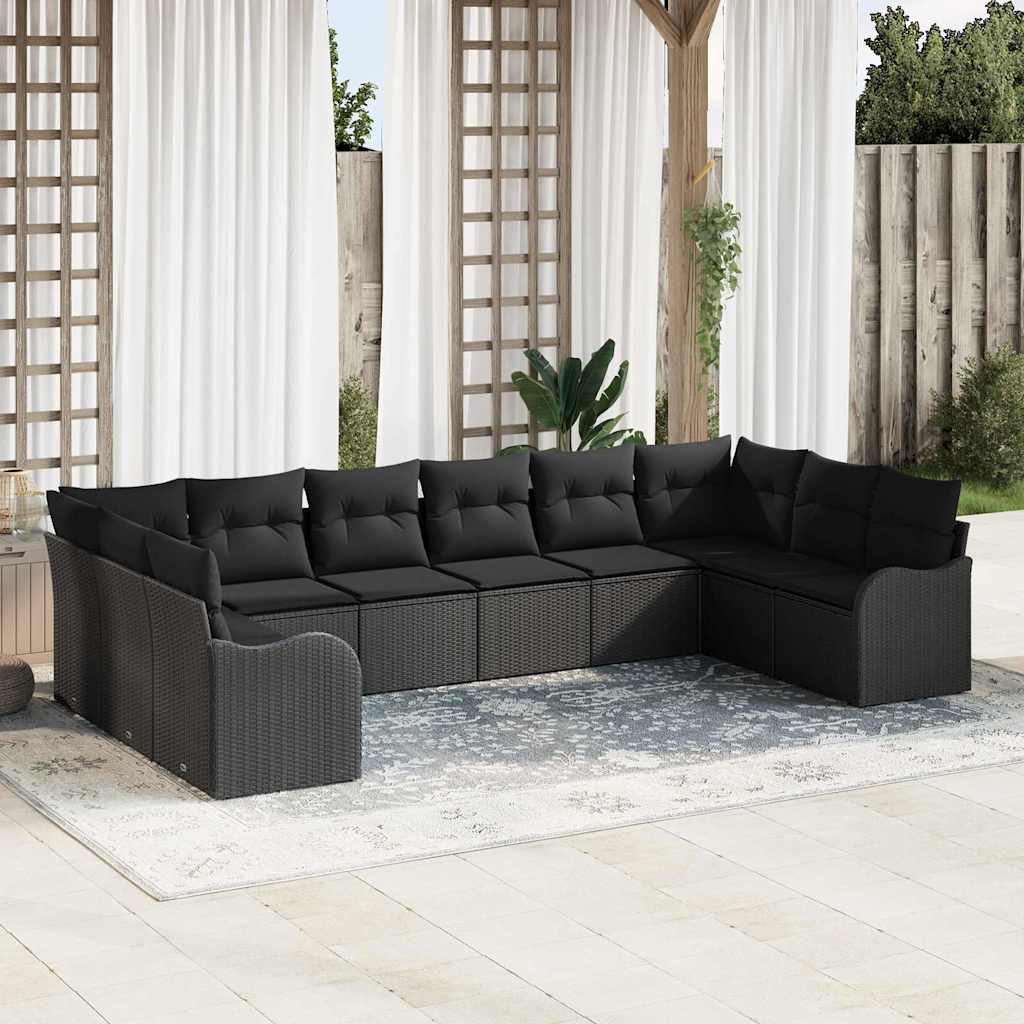 Gartensofa-set 10 stk. Schwarz Poly-Rattan