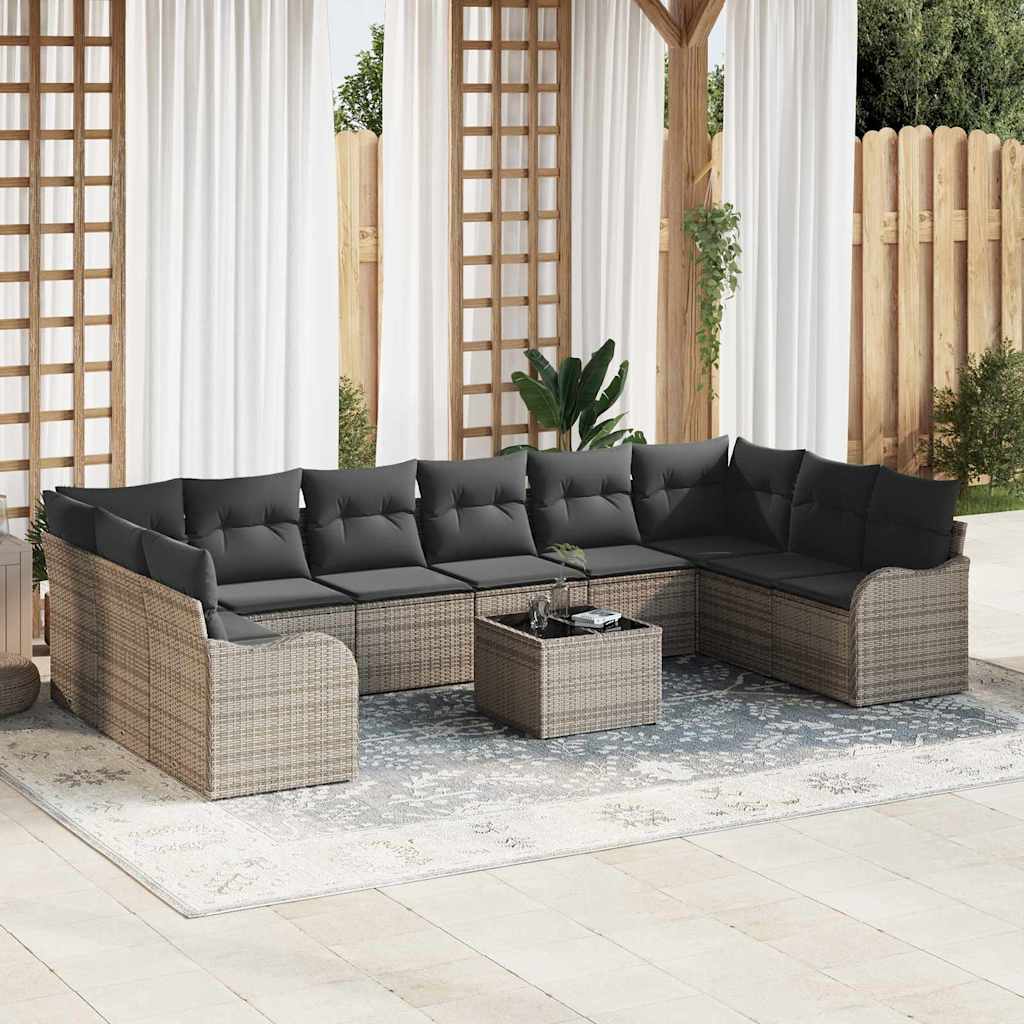 Gartensofa-set 11 stk. Grau Poly-Rattan