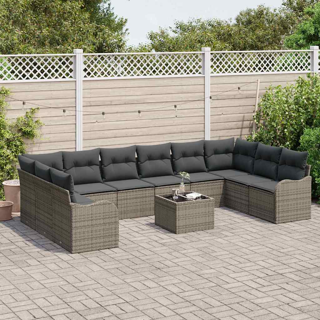 Gartensofa-set 11 stk. Grau Poly-Rattan
