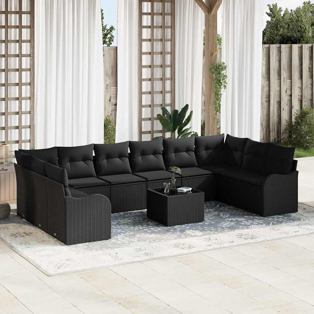 Gartensofa-set 11 stk. Schwarz Poly-Rattan