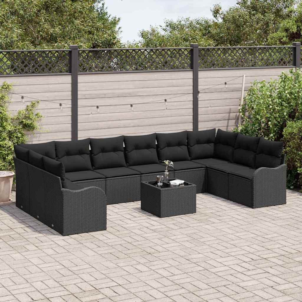 Gartensofa-set 11 stk. Schwarz Poly-Rattan
