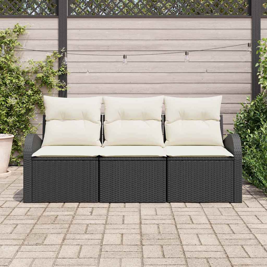 Garten-Sofa-Set 3 stk. Schwarz und Weiß Poly Rattan