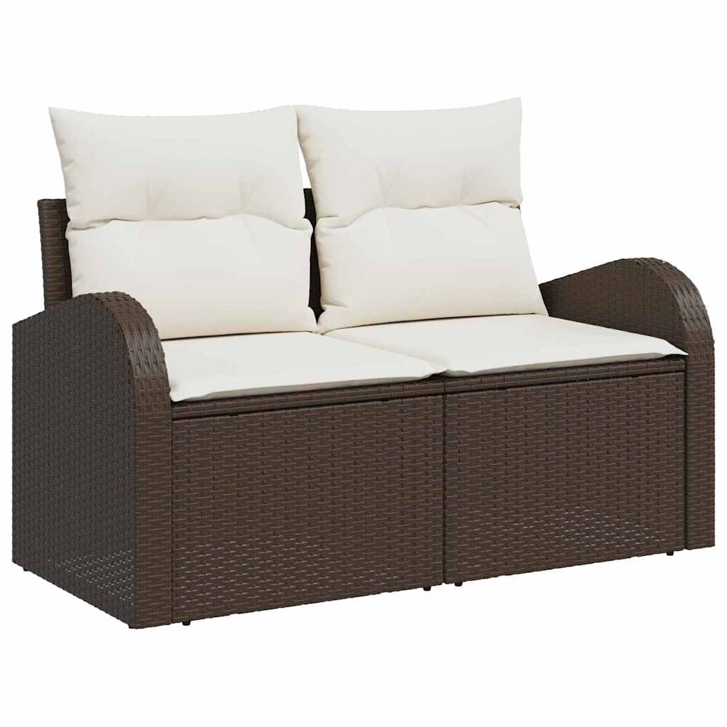 Garten-Sofa-Set mit Speicher 3 pcs Braun und Weiß Poly Rattan