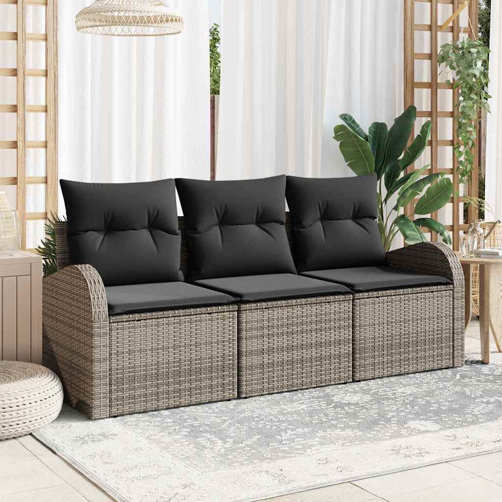 Garten-Sofa-Set 3 stk. Grau Poly Rattan