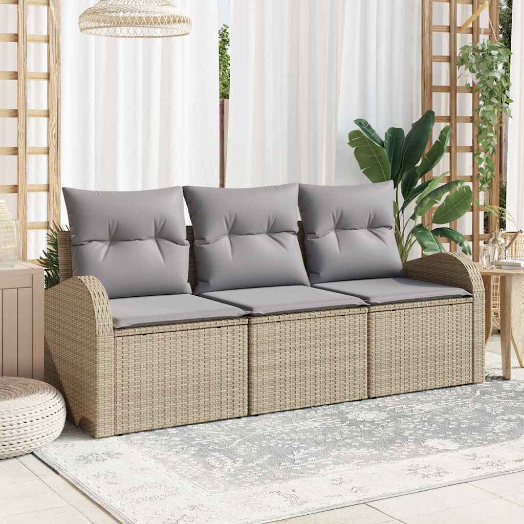 Garten-Sofa-Set 3 stk. Beige und Hellgrau Poly Rattan