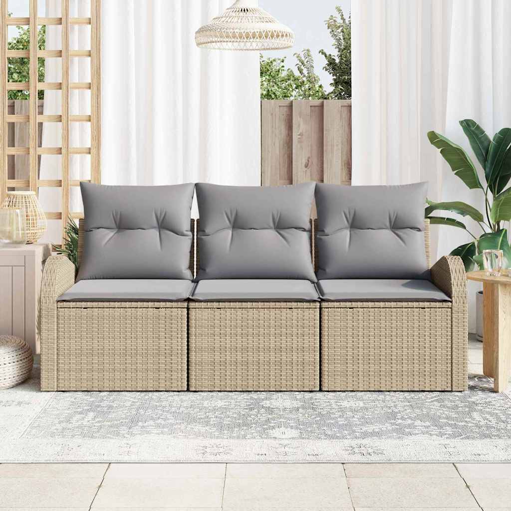 Garten-Sofa-Set 3 stk. Beige und Hellgrau Poly Rattan