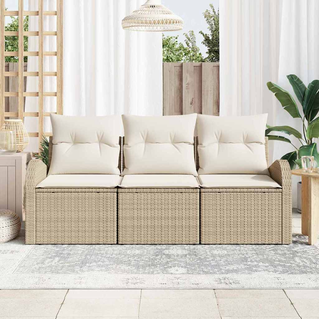 Garten-Sofa-Set 3 stk. Beige und Weiß Poly Rattan