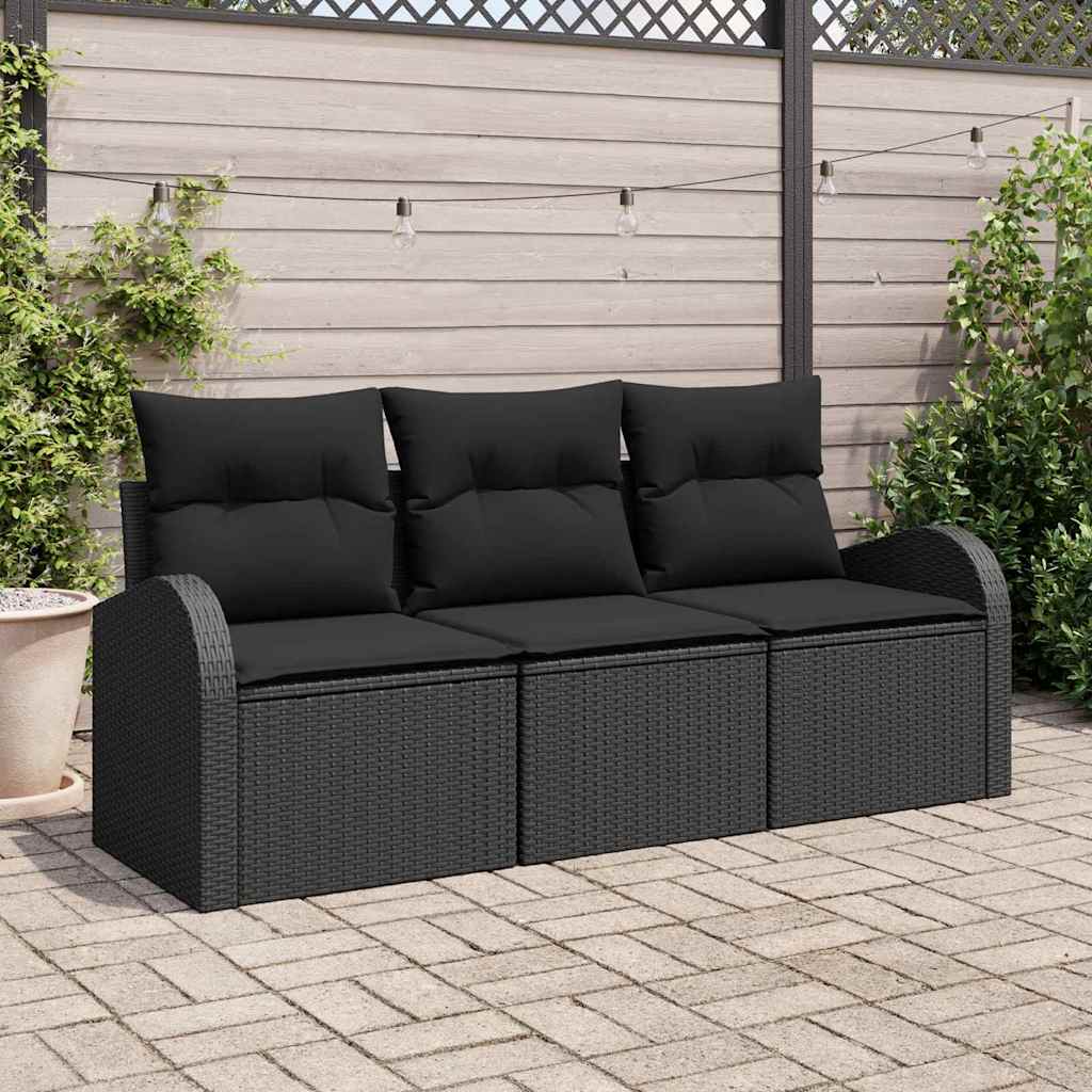 Garten-Sofa-Set 3 stk. Schwarz Poly Rattan